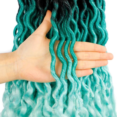 Ouyafei 5Pack Wavy Faux Locs Braids Crochet Hair 20inch Ombre Green Braiding Hair Goddess Locs with Curly Ends Synthetic Twist Crochet Hair Extensions (1B/Green/Light Green#,500g/Lot)