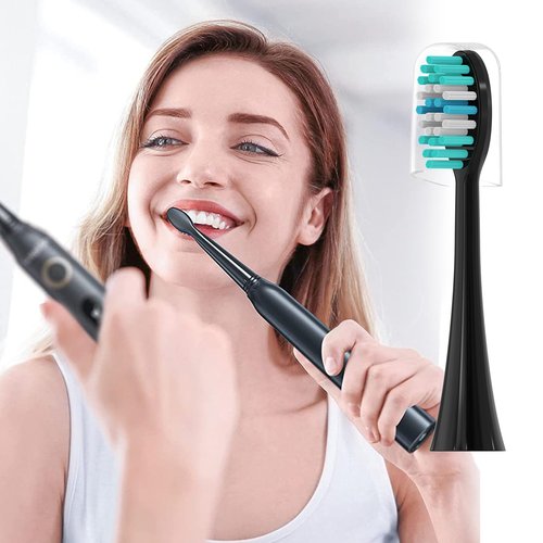 8 Pack Replacement Toothbrush Heads for AquaSonic Black Series & Pro/Vibe Series/Duo Series Pro - Compatible with Aqua Sonic Electric Toothbrush, Dupont Bristles with Cover-Black