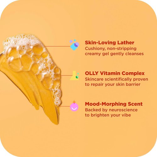 OLLY Bright Body Wash - Nourishing Ginseng & Caffeine Cleanser for Deep Hydration | Citrus Currant, 17 oz