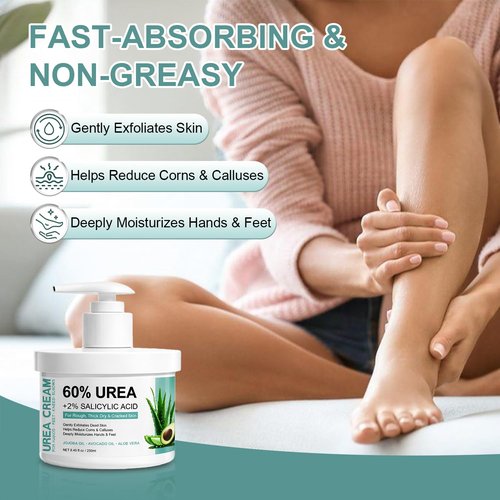 60% Urea Cream for Feet with 2% Salicylic Acid, Foot & Hand Cream for Dry Cracked Heels with Jojoba Oil, Avocado Oil & Aloe Vera, Urea Lotion for Elbows, hands, Knees & Callus Remover, 8.45 oz