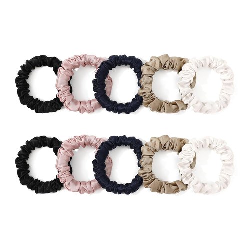 LILYSILK Pure Silk Scrunchies - Colorful Hair Bow Ties for Women | Soft & Cute 10-Pack Mini Set