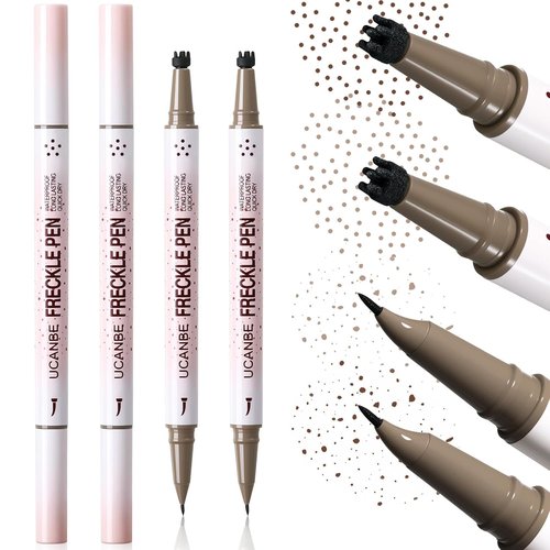UCANBE Dual-Ended Freckle Pen & Stamp - Waterproof, Smudge-Proof Makeup for Long-Lasting Faux Freckles (Light Brown & Chestnut)
