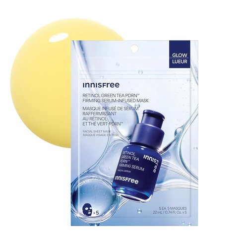 Innisfree Retinol Green Tea PDRNTM Serum Mask - 5 Pack Sheet Masks for Firming & Smoothing Skin