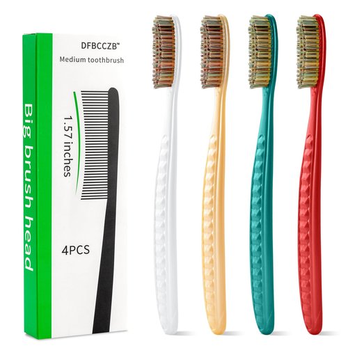 DFBCCZB Big Head Medium Toothbrush Long Head Adult Toothbrush Cleaning Stains whitening Teeth Set of 4.