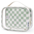 Narwey TSA Approved Clear Toiletry Bag for Travel, Waterproof PVC Clear Makeup Bags, Portable Compact Cosmetic Bag Make Up Organizer, Airport Airline Quart Size Compliant Bag (Mint Green Checkerboard)