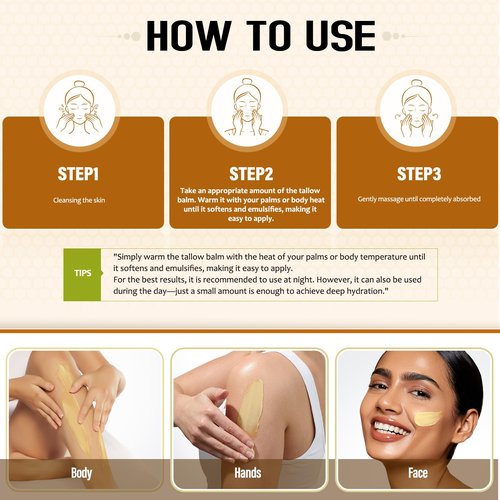 Hicream Beef Tallow for Skin, Beef Tallow and Honey Balm, 100% Organic Grass-Fed Beef Tallow Balm, Face & Body Moisturizer, Deeply Nourishment for Dry, Cracked, Sensitive Skin, Natural Formula (4 Oz)