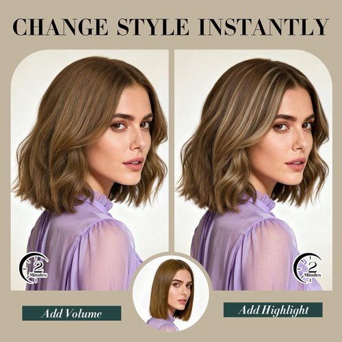 Short Hair Extensions Clip ins,S-noilite Short Clip in Hair Extensions Real Human Hair,Mini Hairpieces for Add Volume and Highlights,6 Pieces 33g 12 inch Medium Brown Mixed Dark Blonde