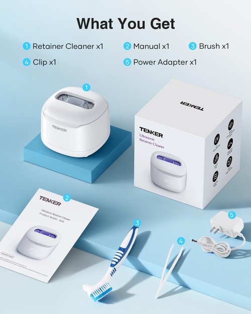 Ultrasonic Retainer Cleaner Machine, 49kHz Dental Cleaning Pod for Night Guards, Mouth Guards, Aligner, Braces, Toothbrush, Jewelry, Dentures, Ultrasonic Cleaner for Oral Dental Care, 220ML, White