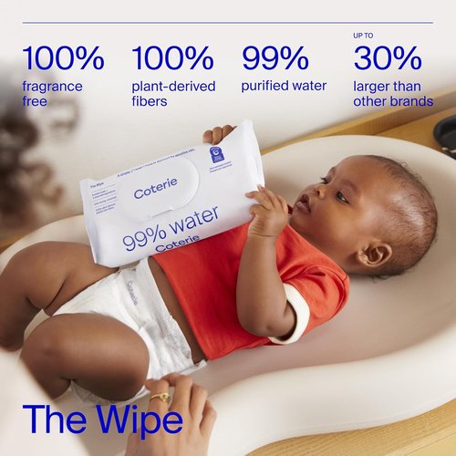 Coterie Baby Wipes - Hypoallergenic & Plant-Based for Sensitive Skin | 4 Standard & 8 Travel Packs