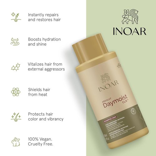 Inoar DayMoist Shampoo - Deep Hydration & Repair with Argan Oil Complex | 16.9 Fl Oz