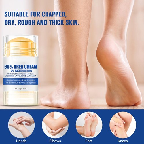 Holyarm 3PCS 60% Urea Hydrating and Anti-Cracking Foot Cream, Maximum Strength Urea Cream for Feet, Foot Lotion Stick for Heels, Dry Hands & Rough Knees, Smoothing Skin Women and Men