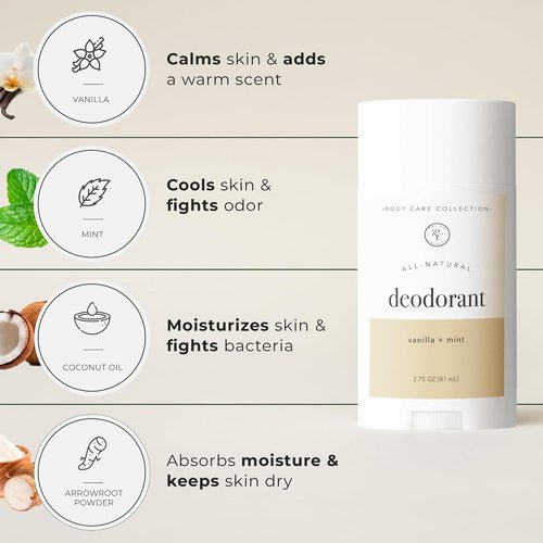 Rowe Casa Organics Vanilla & Mint Natural Deodorant - Paraben-Free, Refreshing Scent, 3 oz