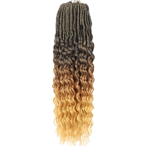 Deep Faux Locs Crochet Hair 30 Inch 8 Packs Goddess Locs Crochet Hair 1B3027 Soft Loc Faux Loc Crochet Braids with Curly Ends Prelooped Deep Wave Croceht Braids for Black Women(Black to Blonde)