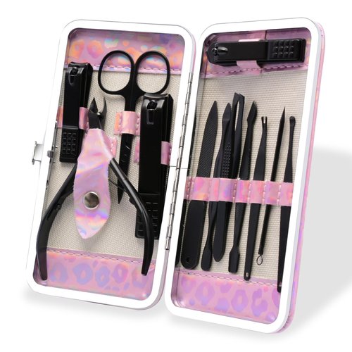 CGBE Nail Clippers Set, 12pcs Stainless Steel Nail Kit for Men, Manicure Set Pedicure kit for Mens Gifts - Black