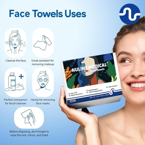 Ultra-Soft Disposable Face Towel - 50 Count/Box, 10" x 12", Biodegradable Towel, Superior for Face Towelette, Personal Hygiene (100 Count (2 Boxes))