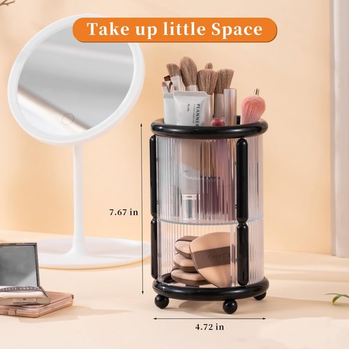 CLOKTA Makeup Brush Holder, 2 Tier Clear Cosmetic Tools Organizer, Round Makeup Organizer for Vanity Countertop (Black)