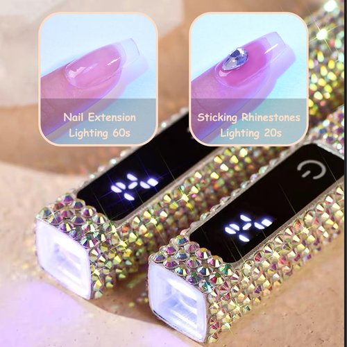 HEVOY Crystal Rhinestone UV Nail Lamp, Artificial Bling Handheld UV Light for Nails, Portable Mini Nail Light with 2 Timer and LED Display, Rechargeable USB Nail Dryer for Fast Curing Gel Polish