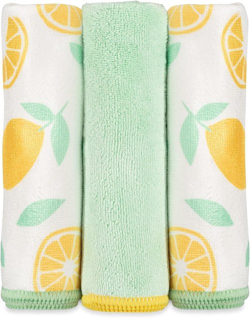 Full Circle Renew Collection Microfiber Cloths - Eco-Friendly Citrus Print, 12.01" x 3.00", Set of 3 | Naturally Anti-Bacterial & Water-Only Cleaning