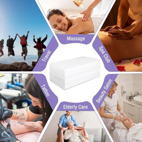 100 Pack 31.5" X 71" Disposable Massage Bed Cover White Non Woven Fabric Massage Bed Sheets Waterproof Breathable Massages Table Sheets for Spa, Beauty