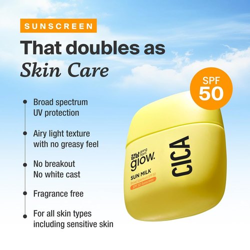 GANGNAM Glow CICA Sun Milk - SPF 50 Invisible Broad Spectrum Sunscreen for Face | 1.69 fl. oz.