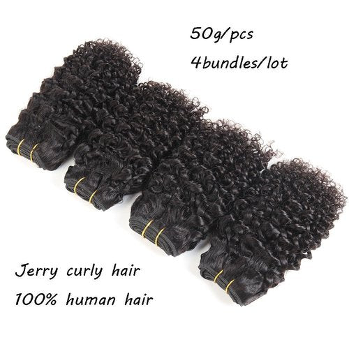 Luxnovolex Brazilian Curly Bundles Human Hair Kinky Curly 4 Bundle Short Virgin Human Hair 50g/Bundle Unprocessed Remy Jerry Curly Brazilian Hair Quick Weave for Black Women