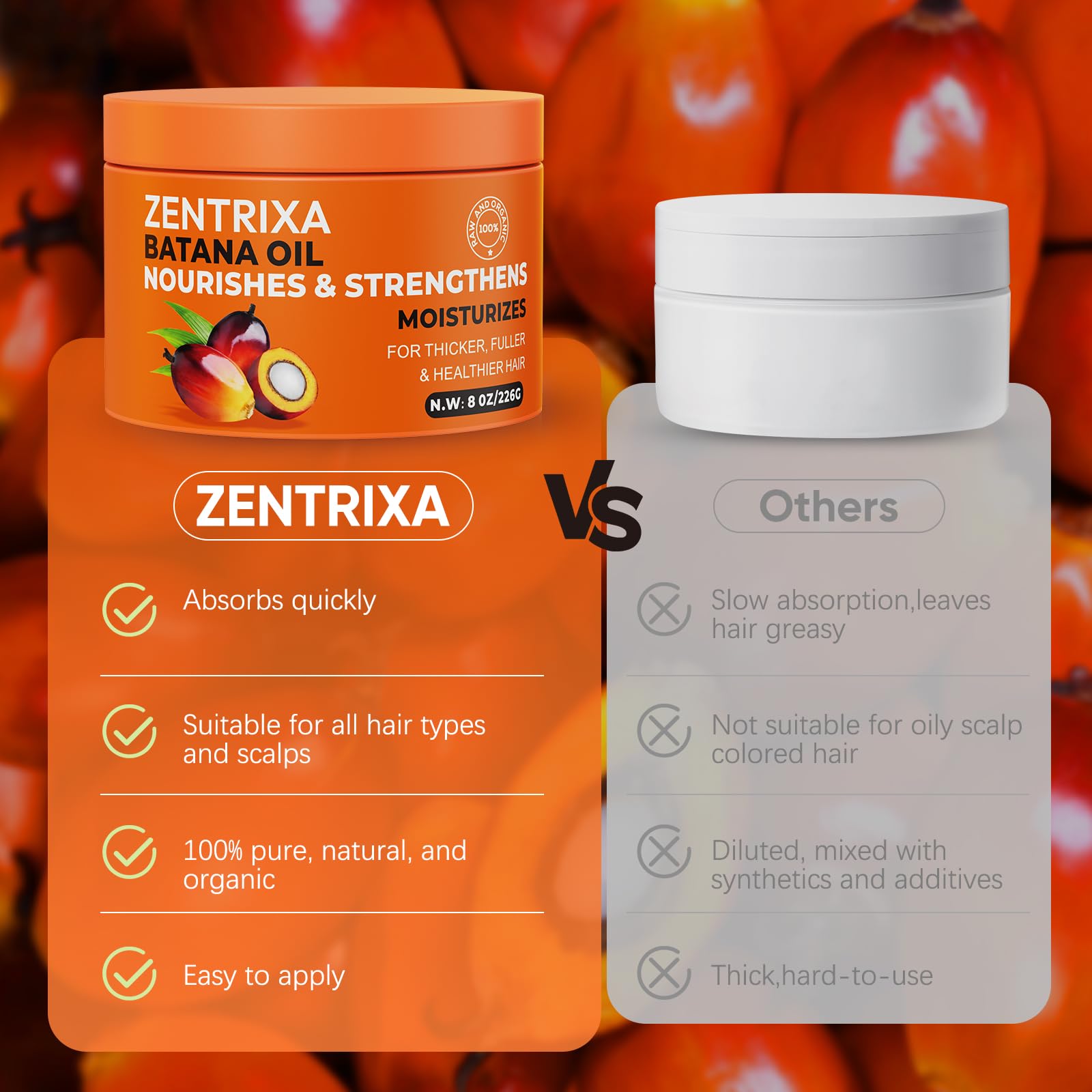 ZENTRIXA Batana Oil for Hair - 100% Raw, Cold Pressed, Unrefined & Organic Hair Mask - Prevents Hair Loss, Enhances Hair Thickness - For Men & Women, Essence for All Hair Types (16 oz)