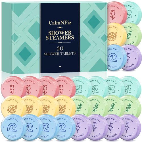 CalmNFiz 30 Pack Shower Steamers for Women Present Set, Shower Bath Bombs with 6 Scents, Self-Care Items for Wife As Valentine's Day and Mothers Day Present Idea, Birthday Present Stocking Suffers