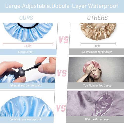 Auban Shower Cap for Women, Adjustable Reusable, Extra Large, Double-Layer Waterproof Bathing cap, Waterproof Exterior, EVA Lining, Hair Cap for All Hair Lengths, 3 Colors