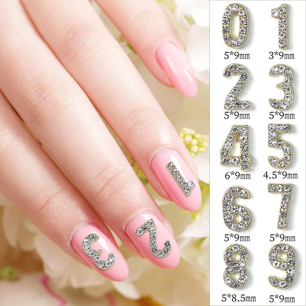WOKOTO 30Pcs Gold 3d Numbers For Nails Number Rhinestones Charms For Acrylic Nails Number Nail Charms For Women Girls Nail Art Charms Gold Nail Jewels Gems For Nails Accessories Gems