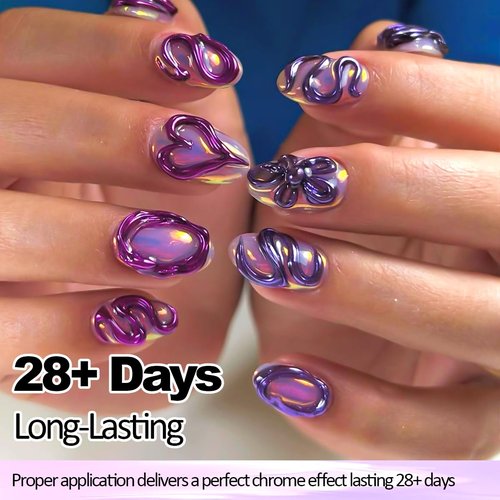 SUTOZMIWE 3D Nail Gel and Chrome Nail Powder Kit: 10g Sculpting Gel for Nail Art Metallic Mirror Effect Pigment Aurora Pearl Chrome Powder for Home DIY Salon Use (Purple)