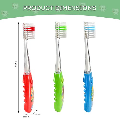 Lily's Home Kids Toothbrush Set – 2 Minutes Timer - Cute Animal Theme & Magical Glow - Ideal Toothbrush for Aged 3+ Boys - Promote Healthy Oral Care - 3 Pack with Soft Bristles