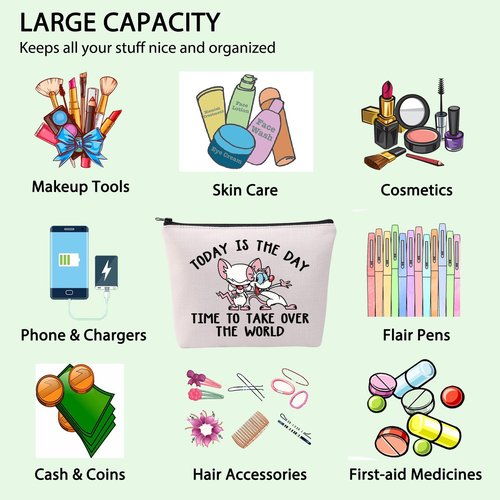 FOTAP Cartoon Characters Lover Gift Comedy Anime TV Series Makeup Bag Rat Brain Cosmetic Bag BFF Gift (THE WORLD)