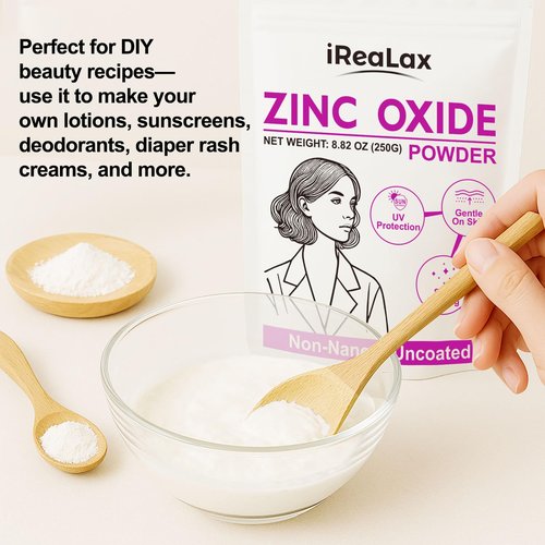 iReaLax Zinc Oxide Powder | 250g(8.82oz) Non Nano Uncoated Zinc Oxide Powder for Skin Protection, Skin Healing, Cosmetics Grade for DIY Sunscreen | lotions | Creams | serums | Deodorant