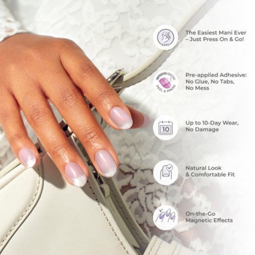 KISS colorFX by imPRESS Press On Nails , ‘Reconnect’, Solid Blue with Pearlescent Finish, Short Oval, IMPROVED adhesive, Includes 30 Fake Nails, Prep Pad, 1 Manicure Stick, 1 Mini Nail File