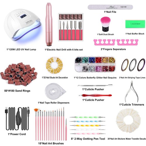 Upgrad 116 PCS Portable Electric Nail Drill Polish File Kit with 120W UV LED Nail Lamp Gel Manicure Dryer Lamp,Acrylic Nails Gel Polishing Shape Tools Supplies Set,Manicure Pedicure Nail Files DIY