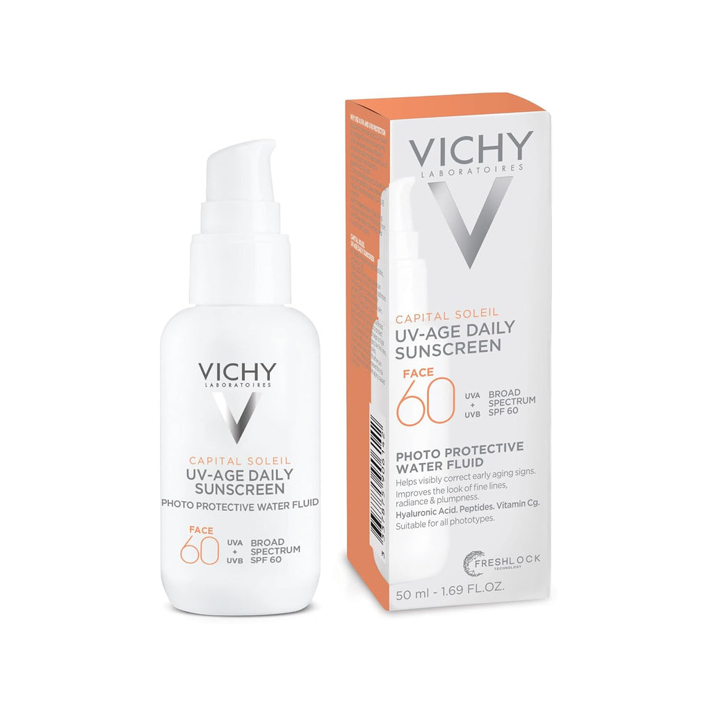 Vichy Capital Soleil UV-Age Daily SPF 60 - Anti-Aging Sunscreen with Hyaluronic Acid & Vitamin C | Broad Spectrum Protection
