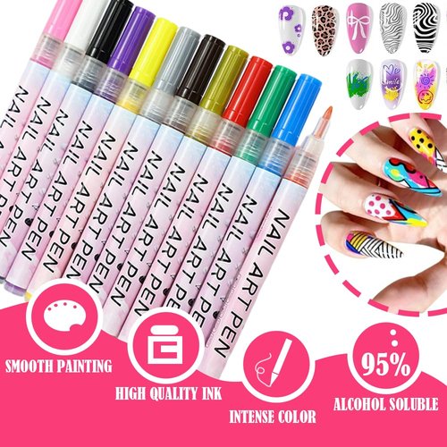 12 Colors Nail Art Pens Set, 2026 New Nail Marker, 0.7mm Quick-Drying Waterproof Polish Pens with Dotting Liner,Nail Art Tools for Graffiti Dotting Drawing Painting Point Liner DIY (1 Set)