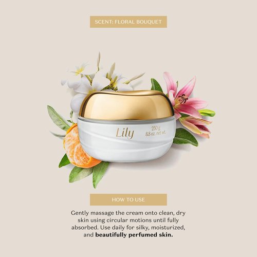Lily Satin Hydrating Body Cream, 24 Hour Fragranced Body Butter for Dry Skin, 8.8 Ounce
