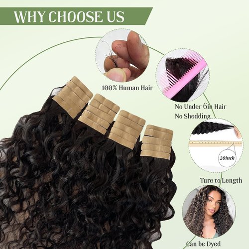 Munx Tape in Hair Extensions Human Hair Natural Black 18 Inch