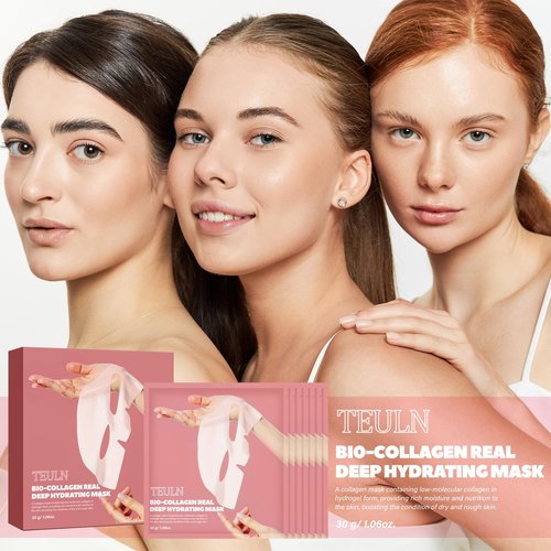 TEULN Bio-Collagen Face Mask, 8 Pack Real Deep Hydrating Collagen Overnight Mask, Pore Minimizing, Elasticity Improvement, Face Masks Skincare, Facial Sheet Masks for Skin care and Moisturizing.