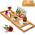 Artmalle Luxury Bathtub Caddy Tray for Tub - Foldable Bamboo Bath Table Tray with Book and Wine Glass Holder, Expandable Bathroom Accessories for Spa or Reading Lite Style