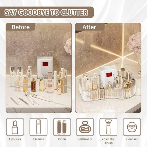 BVGDGSD Clear Makeup Organizer Countertop for Vanity Acrylic Skincare Storage and Make up Organization for Desk Cosmetic Display Case and Makeup Brush Holder for Bedroom,Bathroom,5 Compartments