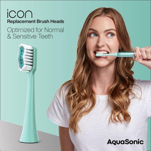 AquaSonic Icon Replacement Brush Heads - 2 Pack for Normal & Sensitive Teeth | Mint