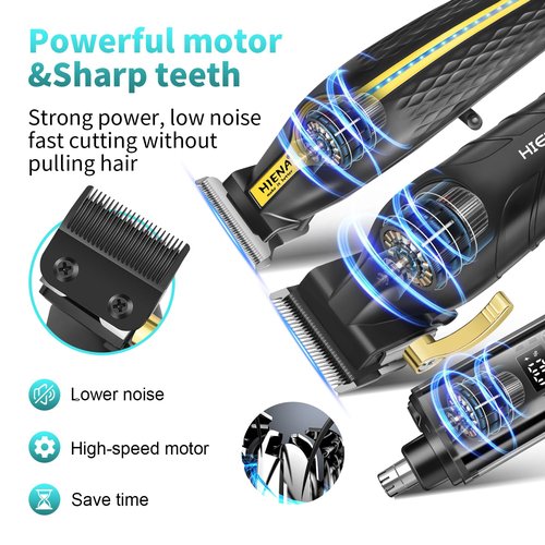 HIENA PRO Professional Hair Clippers for Men, Electric Hair Clipper Set for Barber Kit ，Hair Clipper and Trimmer Set，Full Barber Clipper Set with LED Display Gifts Mens (Gold)