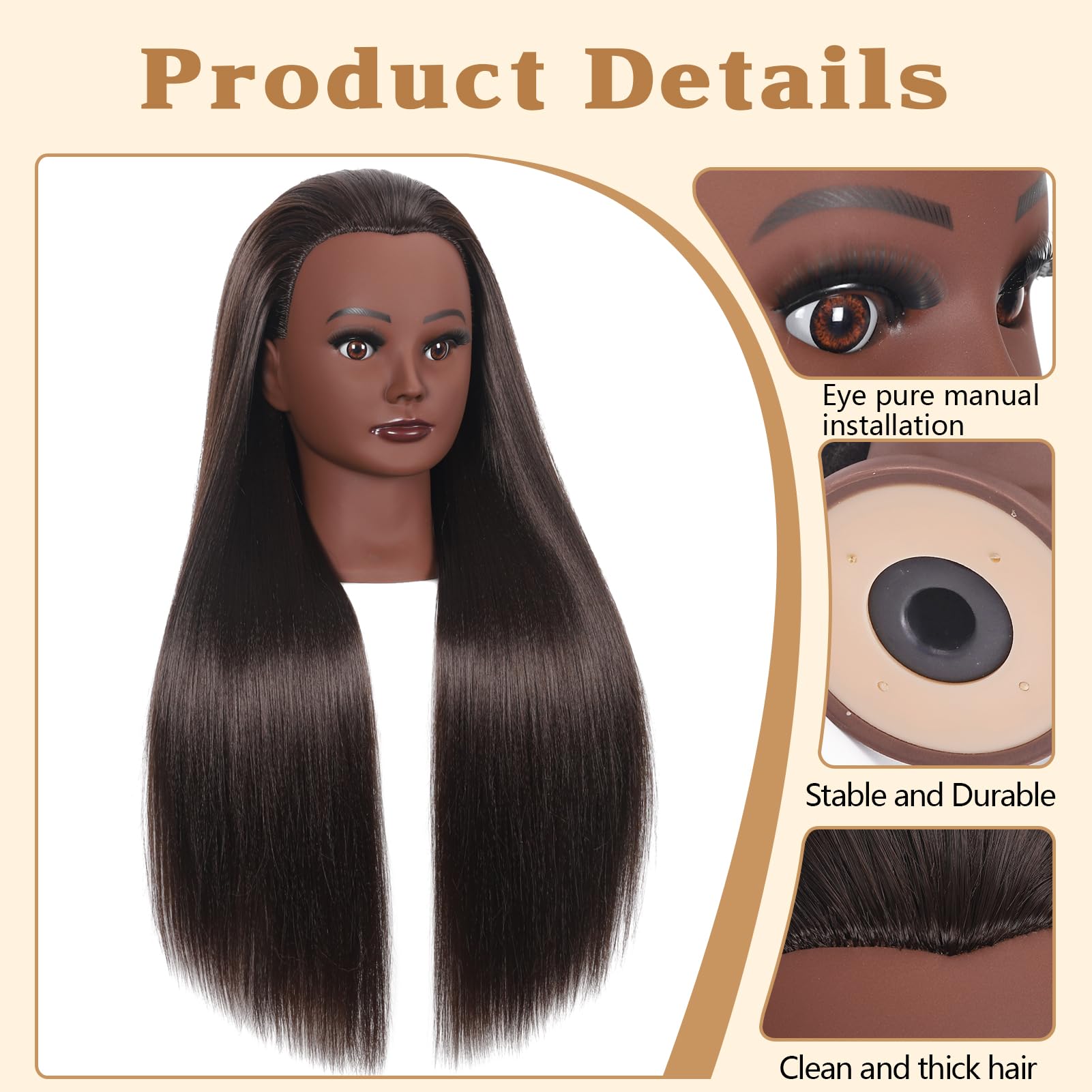WeiRan 26"-28" Mannequin Head Styling Head with Hair Cosmetology Manikin Doll Training Head for Hairdresser Practice Braiding Free Clamp Holder and Comb (a01-block)
