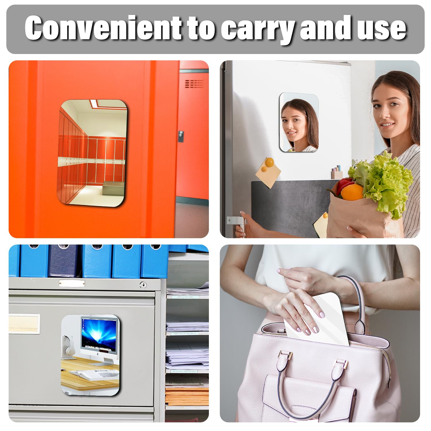 [2 Pack] 4x6 inch Magnetic Locker Mirror, Small Frameless Real Glass Mirror with Magnetic Backing, HD Reflection, Polished Safety Edges for School, Gym, Fridge & Toolbox
