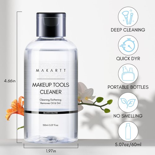 Makartt Makeup Brush Cleaner: Deep Cleaning Solution for Nail Brushes, Sponges, and Powder Puffs, Hypoallergenic Formula, Removes Residue from Cosmetic and Nail Art Tools, Cruelty-Free (5.07 fl oz)