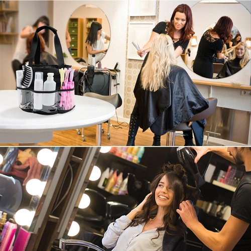 PUMHUBO Hairstylist Travel Bag, with Dust Cover, 11L Large Capacity, Heat-Resistant Interior, Clear Pockets, 24 Hook-and-loop Slots, Top Drawstring, Makeup & Pet Grooming Supplies Organizer