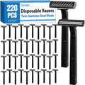 CXYARY 220 Pcs Twin Blade Disposable Razors With Clear Safety Cap, Shaving Razors Bulk for Men &Women, Stainless Steel Blade, Multipurpose Portable Shave Razor for Bathing Hotel Travel, Black