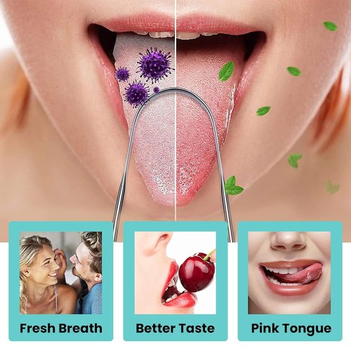 KN FLAX Tongue Scraper - Medical Grade Metal Tongue Cleaner for Bad Breath | 100% BPA Free, Easy to Use